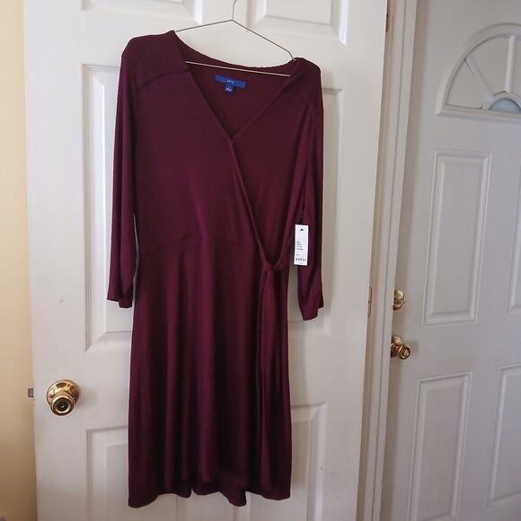 Apt. 9 Women’s L Burgundy Sweater Dress Knit Long Sleeve Wrap Tie Waist NWT - Picture 2 of 15